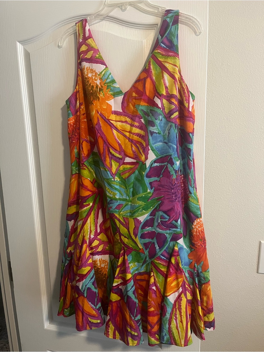 Ralph Lauren Multi-Color Tropical V-Neck Midi Dress